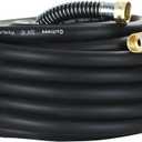 Guitrees 50FT 3/4 Heavy Duty Rubber Garden Hose - 300psi Working, 1000psi Burst - Hot/Cold Water - Five-Layered Braiding for Durability - Versatile for Gardening, Agriculture, Construction(Black)