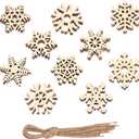20Pcs Unfinished Wooden Snowflake Ornaments, Christmas Hanging Decoration DIY Craft Snowflake Cutouts with Twine,Rustic Wood Embellishments for Xmas Tree Decor