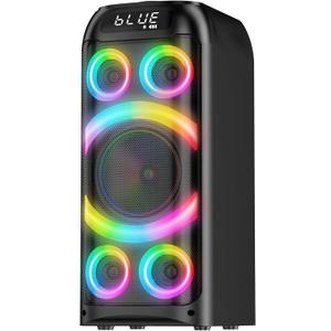 Bluetooth Speaker, 160W Peak Powerful Loud Stereo Sound Deep Bass Wireless Boombox Portable Large Party Speakers with Subwoofer TWS Pairing Dynamic LED Light for Outdoor Camping Backyard Events (Black)