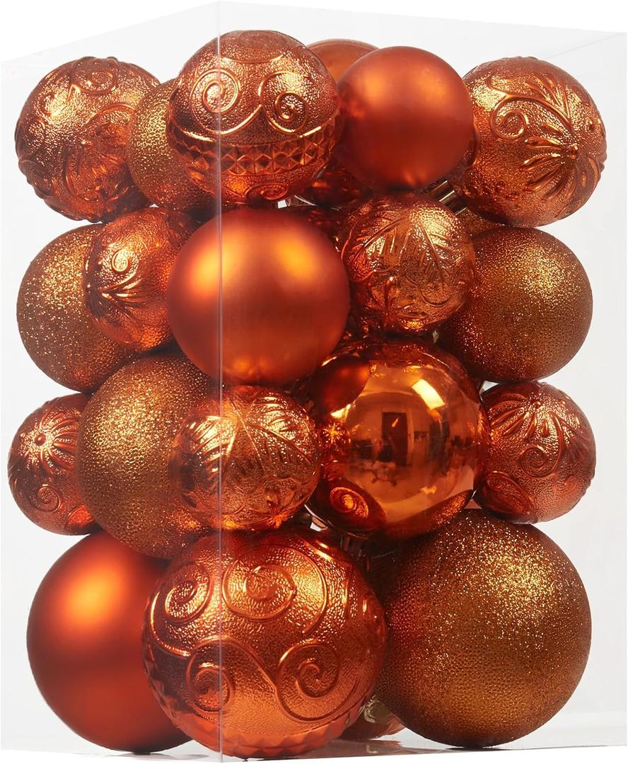 Christmas Ball Ornaments - 30pcs Shatterproof Christmas Ornaments Set Plastic Hanging Christmas Decorations for Xmas Tree Holiday Party Decor, 6 Styles in 4 Sizes (Orange)
