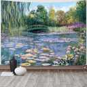 Accnicc Monet Water Lilies Tapestry Green Floral Plant Tapestries Aesthetic Monet Wall Art Posters Nature Flower Garden Landscape Tapestrys for Bedroom Living Room Dorm 80 x 60 Inch