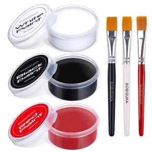 BOBISUKA Black + White + Red Oil Face Body Paint Set, Large Capacity Professional Paint Palette Kit with Brushes for Art Theater Halloween Party Cosplay Clown Sfx Makeup for Adults