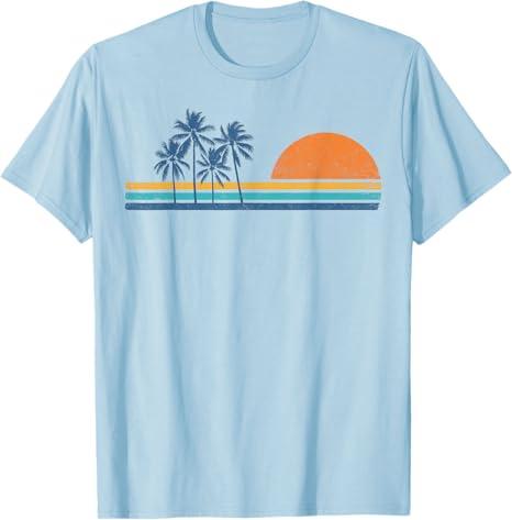 Retro 70s Sunset Palm Trees Vintage Tropical Beach Graphic T-Shirt, Medium