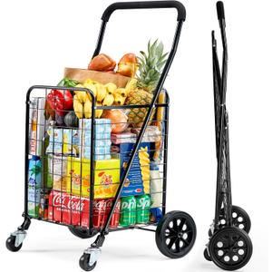 Pipishell Shopping Cart with Dual Swivel Wheels for Groceries, Compact Folding Portable Cart Saves Space, with Adjustable Handle Height, Lightweight Easy to Move Holds up to 70L/ Max 66Ibs, PITUC1