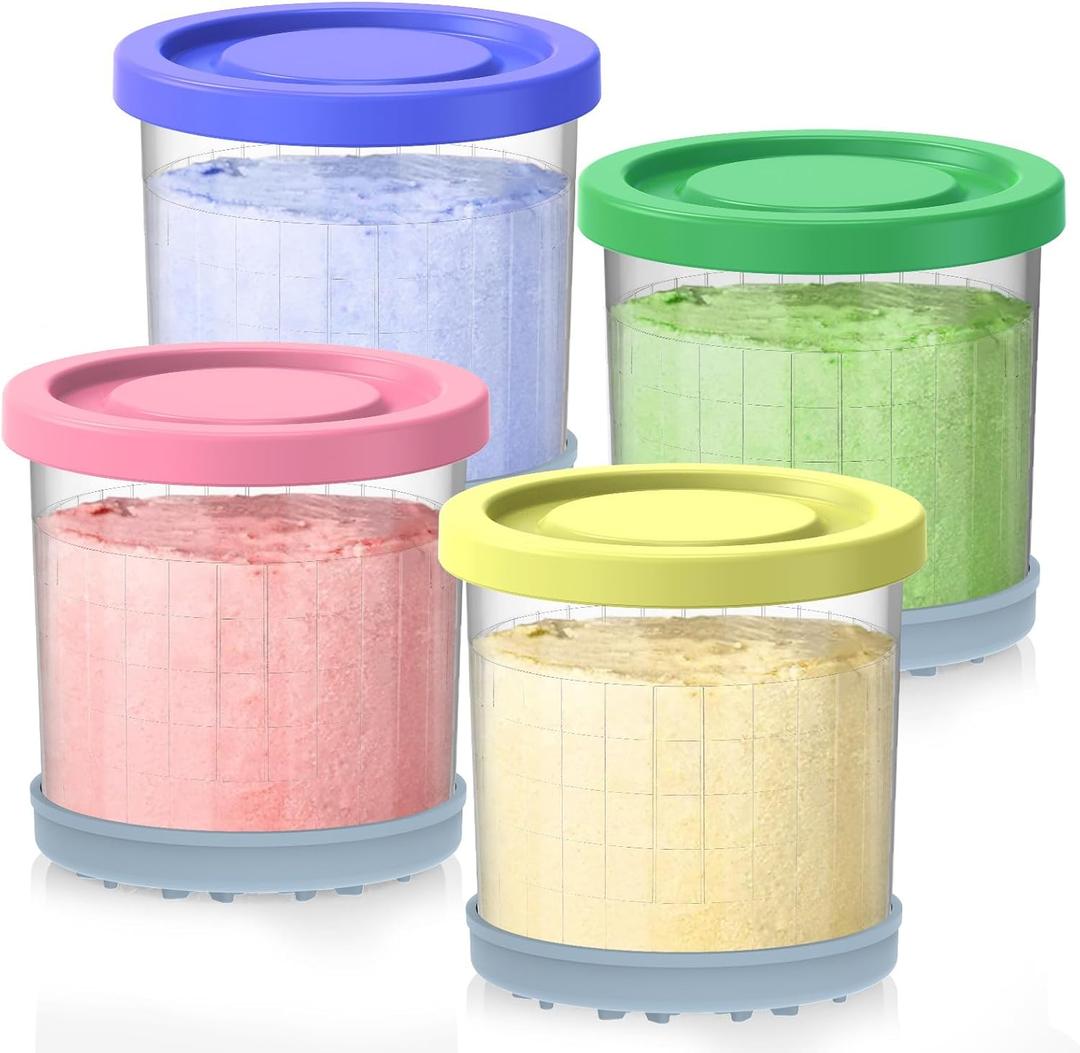 Creami Containers Replacement for Ninja Creami Pints and Lids - 4 Pack, 16oz Cups Compatible with NC300 NC301 NC299AMZ Series creamy Ice Cream Maker, Creami accessories