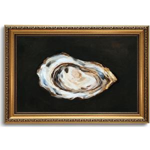 Vintage Gold Framed Wall Art Oyster Wall Decor Kitchen Minimalist Canvas, 24"L x 16"W