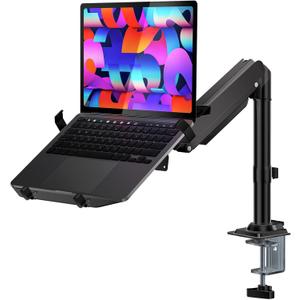 WALI Laptop Desk Mount for 15.6 inch Notebook, Fully Adjustable Single Monitor Arm with Laptop Holder for 32 inch Screen, Laptops Stand with Ventilated Tray, Up to 22 Lbs, (GSDM00LP), Black