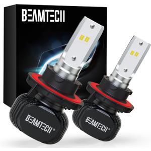 BEAMTECH H13/9008 Bulbs, S1 Series Fanless 300% Brighter 6500K White Fog Light for Car Powersports ATV UTV, Pack of 2