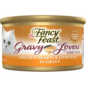 Purina Fancy Feast Gravy Lovers Chicken Hearts and Liver Feast Grilled Gourmet Cat Food in Wet Cat Food Gravy - (Pack of 24) 3 oz. Cans, Best By 11/2027