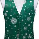 DiBanGu Mens Christmas Vest and Bow Tie Set Festival Christmas Snowflake Suit Vest for XmasNew Year Party Formal (3X-Large, Green Silver Snowflake)
