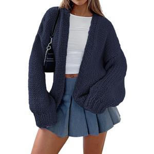 PRETTYGARDEN Cardigan Sweaters for Women Trendy Fall Fashion 2026 Long Sleeve Chunky Knit Cardigans Winter Clothing Outfits (Small, Navy)