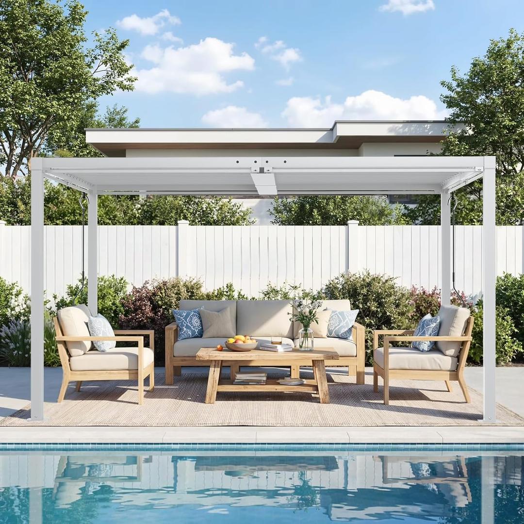 Louvered Pergola 10' x 13', Outdoor Aluminum Pergola with Reinforced Steel Roof, Heavy-Duty Hardtop Gazebo for Patio Deck, Weatherproof Sun Shade Shelter, White