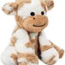 Hopearl Adorable Plush Cow Toy Floppy Dairy Cattle Soft Stuffed Animal Cute Birthday Gifts for Boys Girls Kids Toddlers, Light Brown, 9''