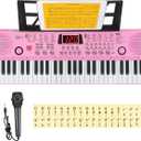 Hricane Piano Keyboard, 61 Keys Beginner Electronic Keyboard Portable Digital Music Keyboard, Early Education Music Instrument with Microphone & Music Sheet Stand