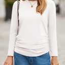 Tankaneo Womens T-Shirts Summer Long Sleeve 2025 Crew Neck Blouse Dressy Casual Ruched Slim Fit Trendy Tops (White, L)