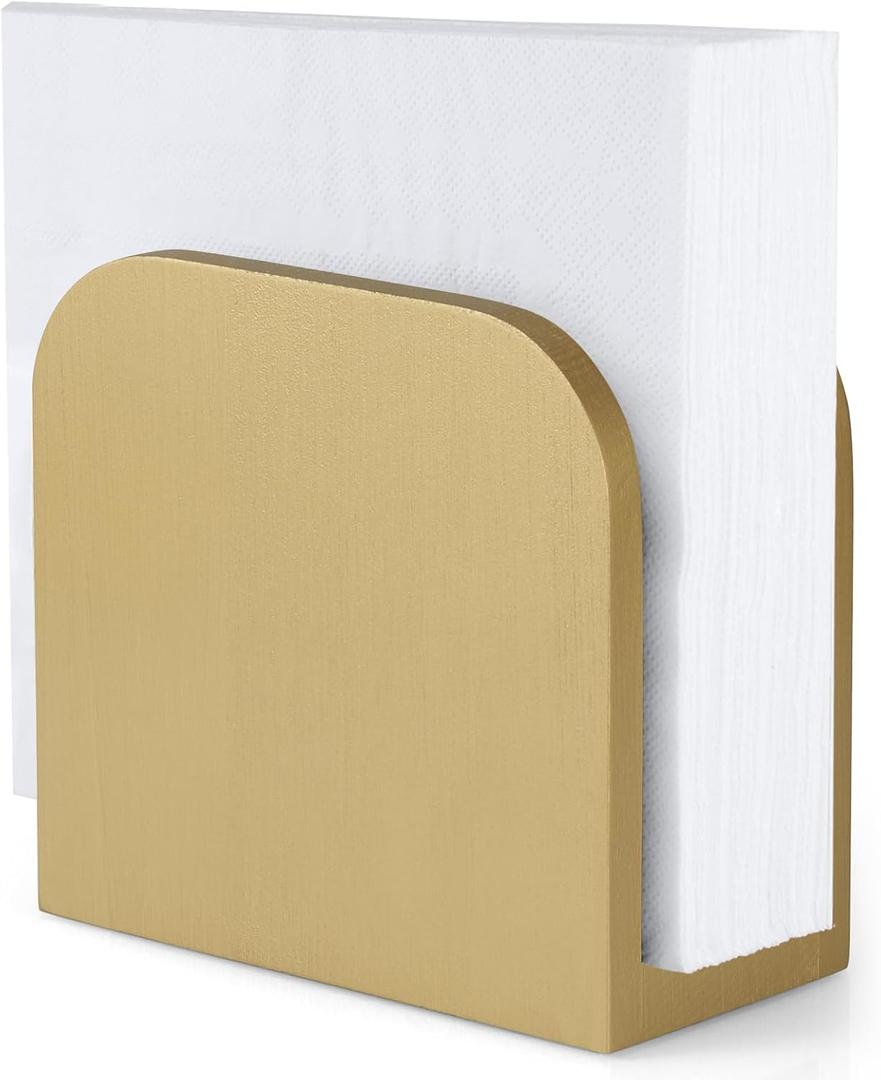 ALELION Gold Napkin Holder for Table, Wooden Upright Napkin Holders for Kitchen, Standing Napkin Dispenser for Kitchen Dining Room Party Cocktail Outdoor Use (Unlettered)