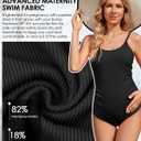 Century Star Maternity Swimsuit One Piece Bathing Suit for Women Pregnancy Swim Ribbed Ruched Modest Swimwear Beach Wear (Black, L)