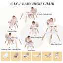 6 in 1 High Chair for Babies & Toddlers, Convertible Wooden Baby Highchair, Table and Chair Set, Baby Feeding Chair, 5-Point Adjustable Harness/4-Position Removable Tray& PU Seat Cushion(Beige)