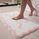 Pink Scalloped Bathroom Mat 26x18, Soft Absorbent Bath Mats, Machine Washable Microfiber Floor Mats for Bathroom Tubs, Sinks and Showers
