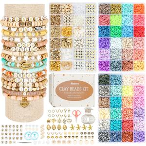 Pizooro Clay Beads 3 Boxes Bracelet Making Kit, 10500pcs Beads for Jewelry Making, Round Letter Beads with Charm and Elastic Strings, Friendship Bracelets Holiday Gifts for Girls Adults (Gold)
