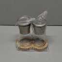 LessMo Salt and Pepper Grinder Set with Wooden Standing Tray, Refillable Pepper Mill Set - Brushed Stainless Steel - Short Glass Shakers with Adjustable Coarseness for Peppercorn, Salt or Spice Mills