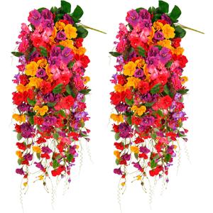 Artificial Flowers for Outdoors 3 Pack Fake Hanging Plants with Faux Hibiscus Flowers Summer Fall Decor UV Resistant Silk Leaves for Indoor Outdoor Front Door Porch Patio Planter Decor