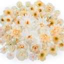 56 Pcs Fake Flower Heads Bulk for Crafts, Artificial Flower for Graduation Cap - Faux Mini Fabric Rose Daisy Hydrangea Carnation Mix for DIY Garland Cake Topper Party Decoration - Champagne