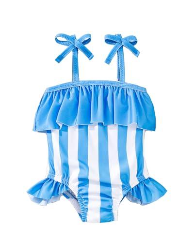 Weebaby Toddler Swimsuit Girls One Piece Swimsuits Summer Stripe Baby Bathing Suit Blue Swimming Beachwear Toddler Girl Bathing Suit 18-24 Months