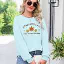 MYHALF Crewneck Sweatshirt for Women Fall Leaf Graphic Sweatshirts Vacation Long Sleeve Drop Shoulder Pullover (Blue, L)