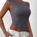 PRETTYGARDEN Womens 2026 Summer Off The Shoulder Crop Tops Sleeveless One Shoulder Ruched Asymmetrical Y2K Going Out Tank Top (S)