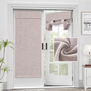 H.VERSAILTEX French Door Curtains Linen Textured Privacy Blinds Kitchen Window Curtains Waterproof 26 X 68 Inch Room Darkening for Glass Door Tie Up Shade, 1 Panel, Heather Sand