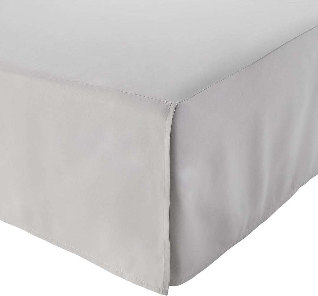 Amazon Basics Lightweight Pleated King Size Bed Skirt, Fade Resistant, Machine Washable, King, Light Grey, Solid