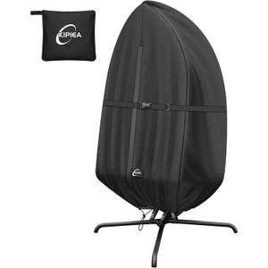 Kipiea Patio Egg Chair Covers Waterproof, Upgraded 500D Outdoor Hanging Egg Chair Covers with Waterproof Zipper, Single Seat Swing Chair Cover, Windproof, Anti-UV, No Tears ( Up to 45" W x 75"H )