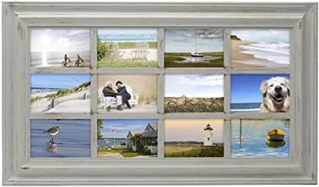 MELANNCO Window Collage Frame for wall, Wall Decor, Farmhouse, Picture Frame, Displays 4x6 photos, 17x29 Inch, 12 Opening, Distressed Gray