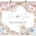 7x5ft Boho Gender Reveal Backdrop He or She What Will Baby Be Gender Reveal Banner Pampas Grass Photography Background Gender Reveal Party Decorations Photo Booth Props, Multicolor