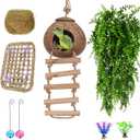 HERCOCCI Crested Gecko Tank Accessories, Reptile Vines and Plants Coconut Shell Hut Hammock for Leopard Gecko Hermit Crab Lizard Play Rest
