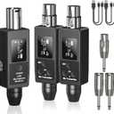 Wireless XLR Transmitter and Receiver Rechargeable Mic Adapter UHF 98ft Range,Dual Receiver Support 20 Channels XLR to 1/4'' Adapter, for Condenser Mics, Audio Mixer,Electric Guitar Bass (Wireless Dual Transmitter and Wireless Receiver)