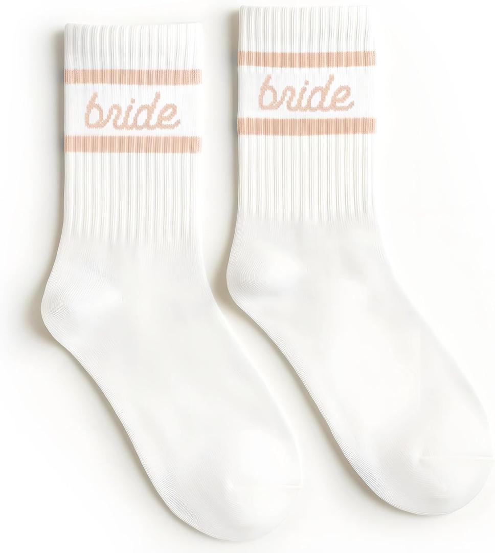 Xo, Fetti Bride Socks, White + Tan | Bride To Be Gift, Bachelorette Party Favor, Bach Party Decorations, Wedding Day Sandals, Bridesmaid Gift, Bridal Shower Party Favor (1 Pair)