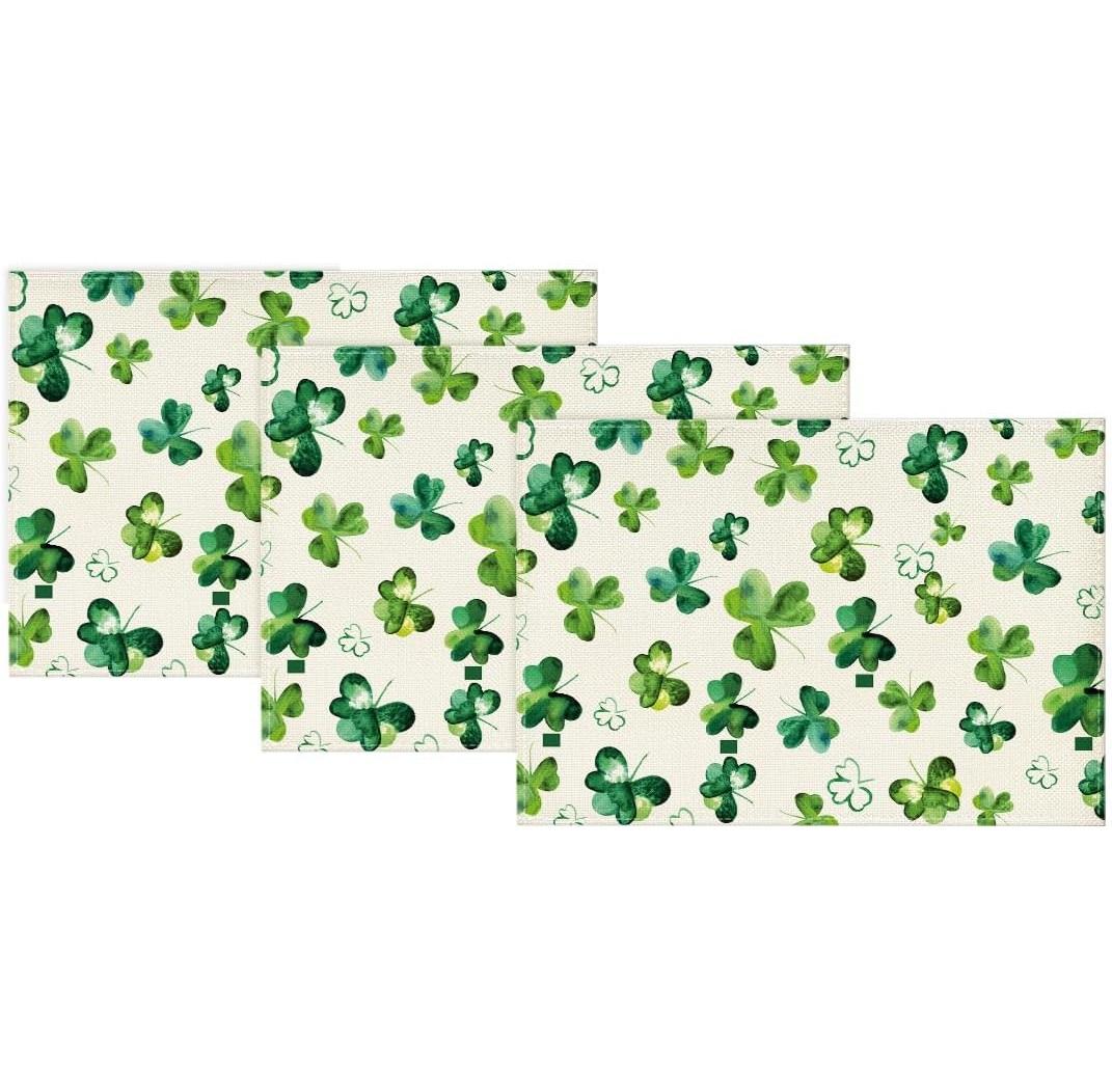 Artoid Mode Lucky Shamrock St. Patrick's Day Placemats Set of 3, 12x18 Inch Seasonal Spring Table Mats for Party Kitchen Dining Decoration