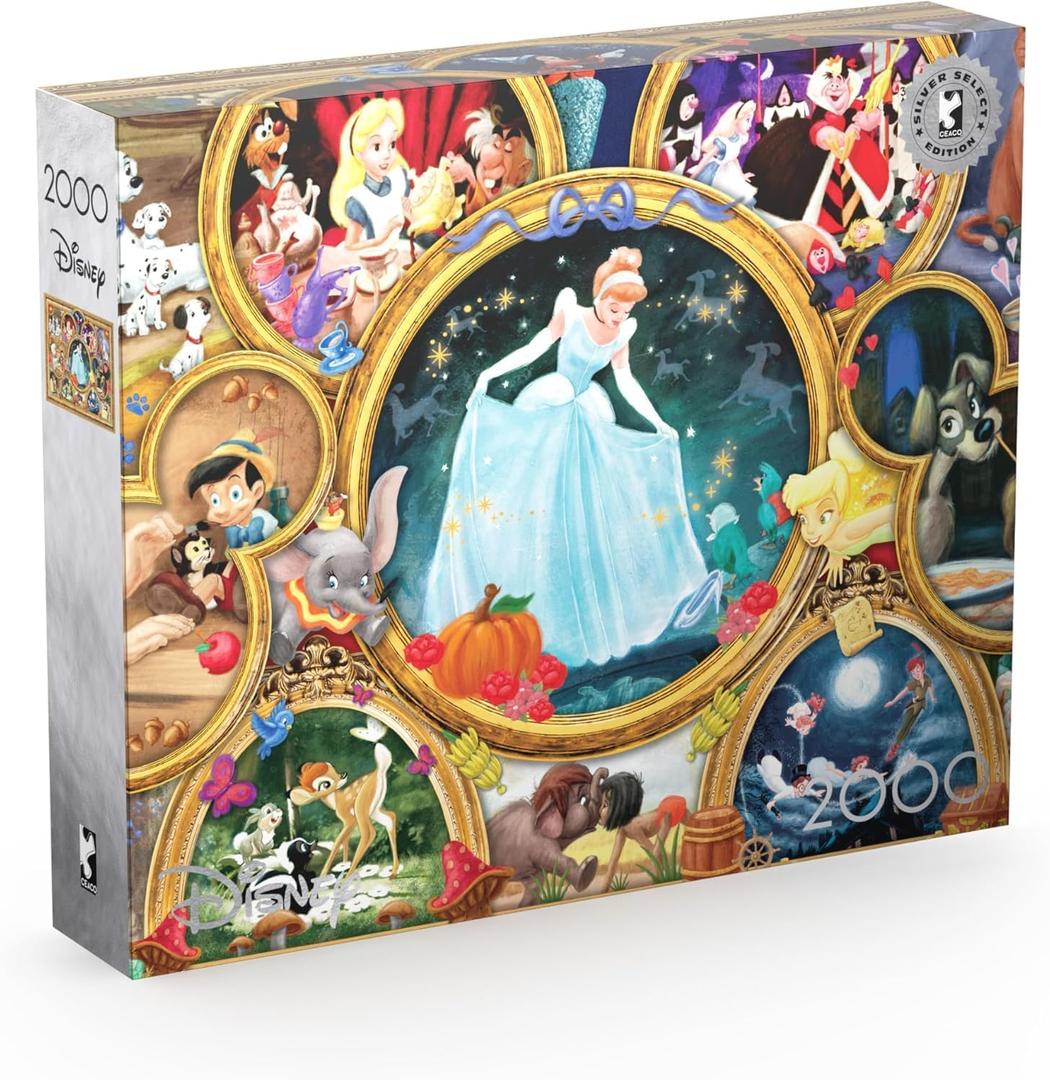 Disney Classic Collage 2000 Piece Puzzle  Buffalo Games Silver Select Premium Jigsaw Puzzle for Adults with Foil Accents & Reference Poster