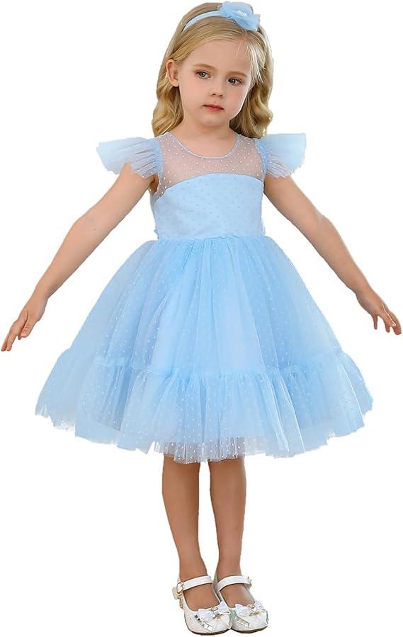 Nileafes Girls Polka Dot Dress Wedding Party Princess Dresses Size110 (3-4 Years, 747 Blue-N)