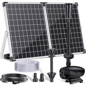 POPOSOAP 55W Solar Fountain Pump, 480GPH Solar Pond Pump with Dry-Run Protection, Solar Powered Water Pump with 17Ft Cord & 10Ft Extension Cable, PVC Tubing for Ponds, Garden, Waterfall, Hydroponics