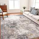 8x10 Area Rugs, Modern Abstract Living Room Rug, Soft Washable Large Area Rug for Bedroom Stain Resistant Non Slip, Low Pile Carpet for Dining Room Home Office Decor, Grey Gold