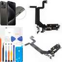 for iPhone 14 Pro Max Lightning Charging Port Replacement (Space Black) USB Dock Connector Flex Cable Assembly Includes Waterproof Tape & Tool Kit for A2651, A2894, A2895, A2896