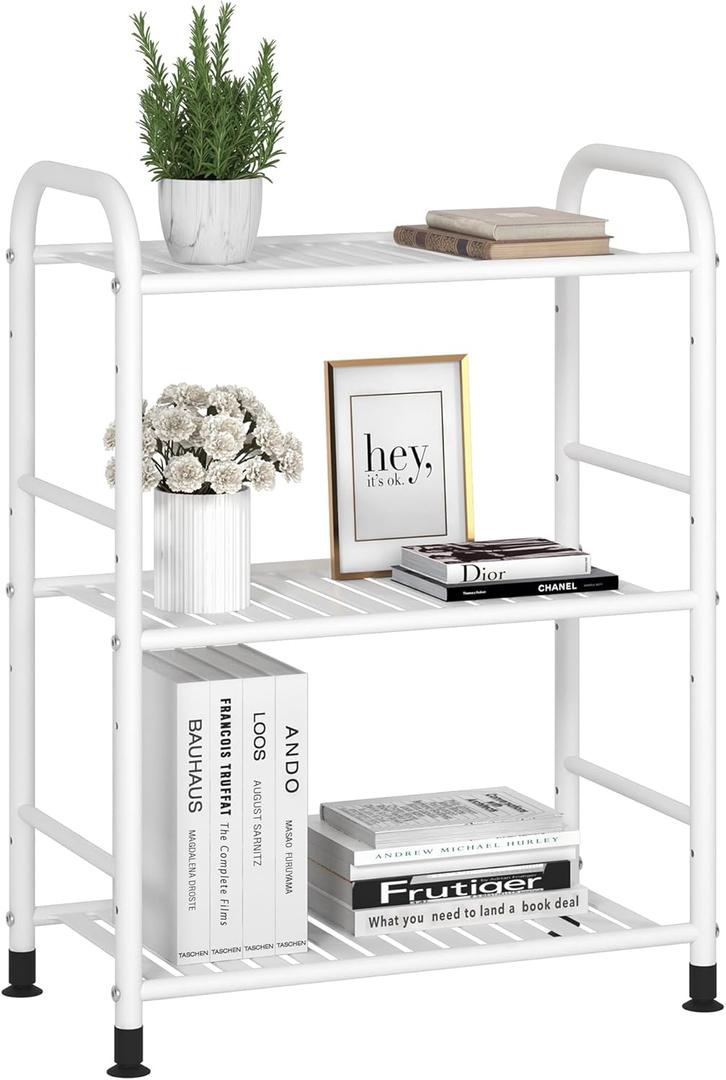 JSB 3-Tier Adjustable Shelving Unit, Heavy Duty Storage Rack Organizer Metal Corner Shelf for Kitchen Living Room Laundry Pantry Bathroom (White, 3 Tier)