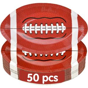 50 Pcs Football Oval Plates for Football Party Supplies, Disposable Dessert Paper Plates, Super bowl Party Decorations, Sports Game Tailgate Party Decor