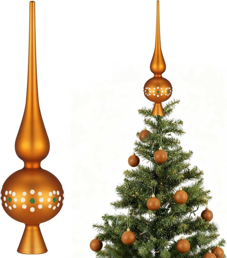 Gejoy Mexican Glass Christmas Finials Tree Topper Platos De Barro Ornaments Cielito Lindo Spherical Blown Glass Mexicanos Tree Topper Finials Holiday Indoor Suitable for Party Decoration, 9.8inches (Brown)