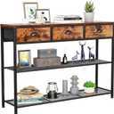 Furologee Entryway Table, 38'' Console Sofa Table with 3 Fabric Drawers, Industrial Entry Way Table with Storage Shelves, Display Shelf for Living Room, Hallway, Entrance, Foyer, Rustic Brown