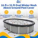 Blue Wave Rugged Mesh 8-Year 16 ft x 32 ft Oval Above Ground Pool Cover for Winter Fine Mesh Debris Barrier 4 ft Overlap, Reinforced Grommets, Vinyl-Coated Cable, Metal Winch Black - BWC632, 36' x 20'