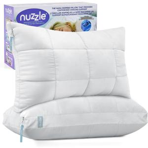 Nuzzle Cooling Adjustable Pillow for Side Sleepers, Luxury Standard Size Set of 2 Bed Pillow Hotel Collection - Best Adjust Height Soft Firm Pillow for Back, Stomach or Side Sleepers - Home Gifts